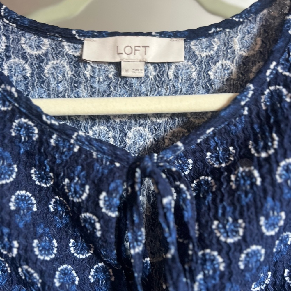 Loft Navy Blue Patterned Blouse - image 4